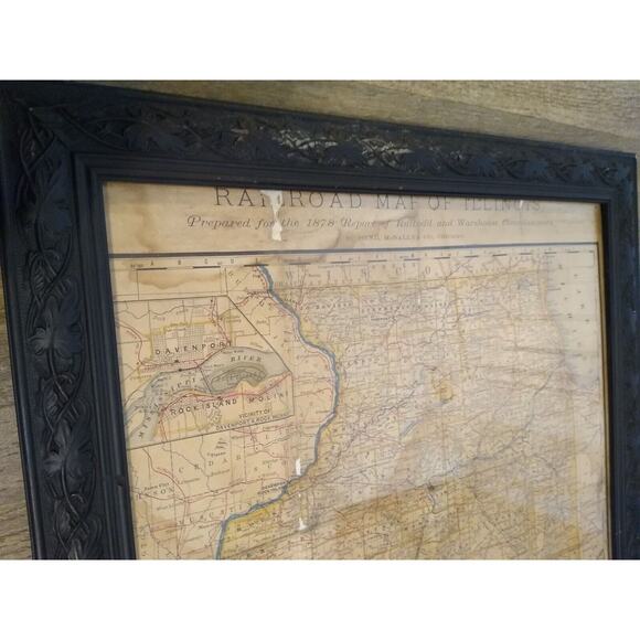 1878 Rand McNally 8th Annual Illinois Railroad & Warehouse Framed Fold Out Map - Picture 6 of 6